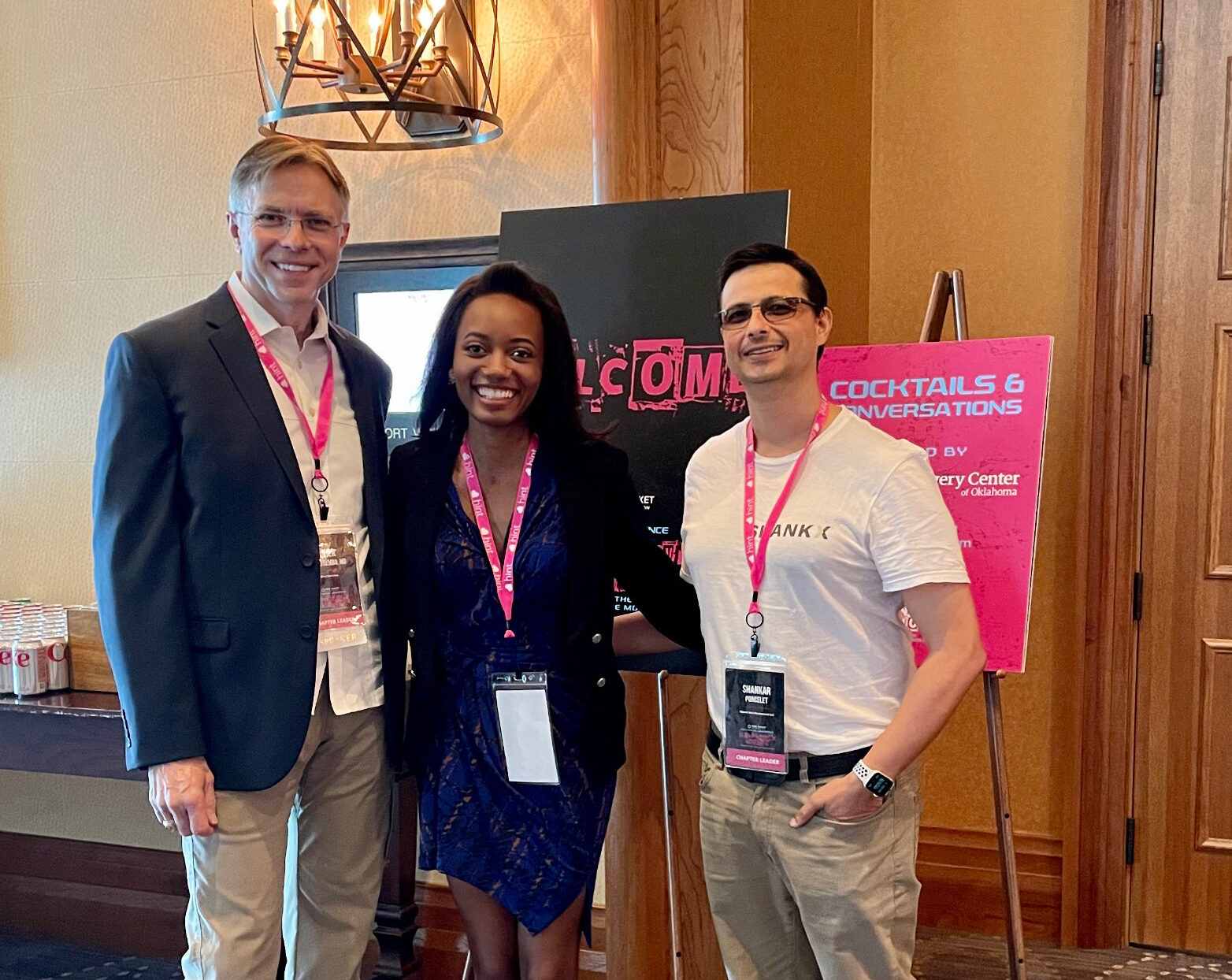 Roger Moczygemba, MD, Antrea Ferguson and Shankar Poncelet smiling Beacon Award Winners 2022